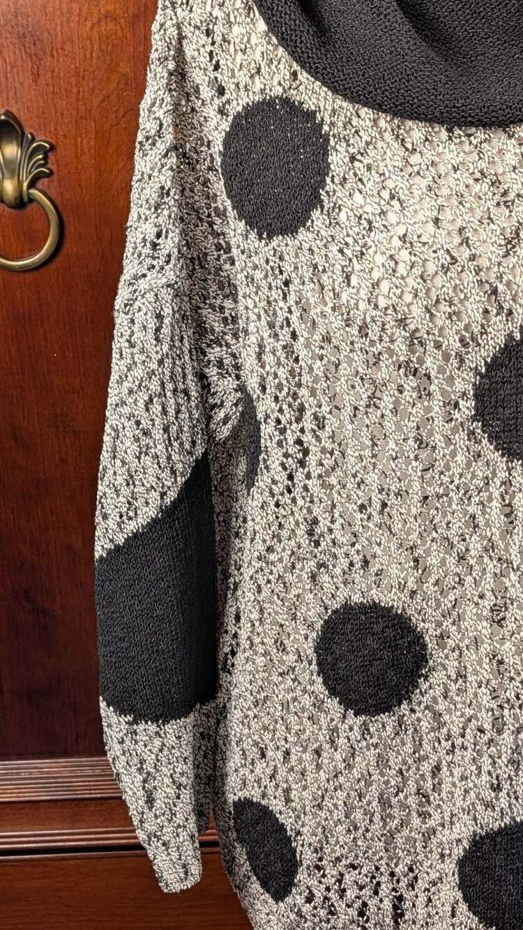 French Kyss Crochet Dot Cowl Neck Sweater in Frost Black - Picture 4 of 11